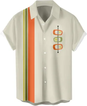 Mens Bowling Shirt Short Sleeve Vintage Printed Camp Shirt Casual Button Down Shirt