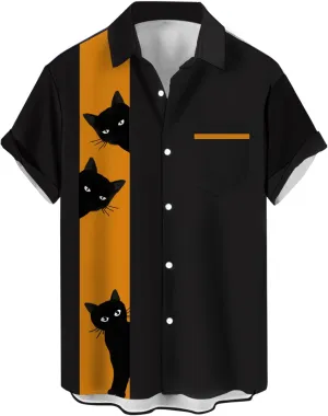 Mens Bowling Shirt Short Sleeve Vintage Printed Camp Shirt Casual Button Down Shirt