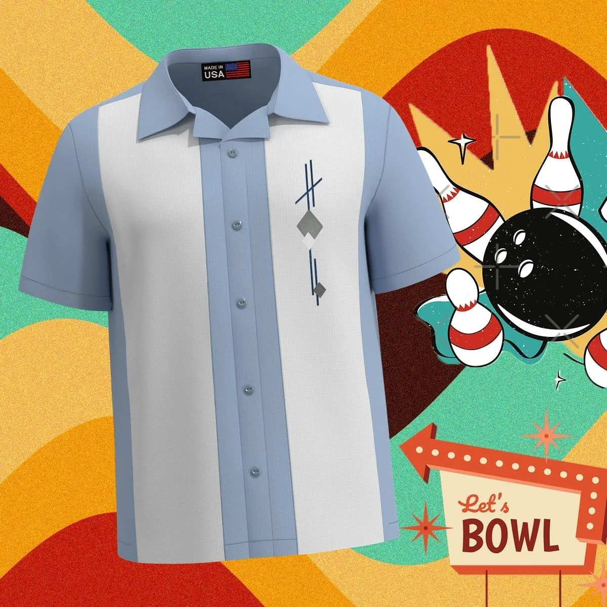 Mens Camp Shirt, Vintage Cuban Style Bowling Shirt ~ Tom Collins ~ Guayabera Dress Shirt Style