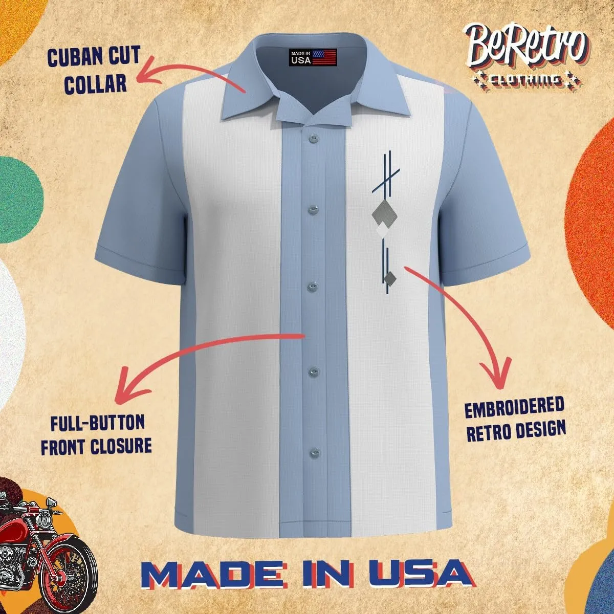 Mens Camp Shirt, Vintage Cuban Style Bowling Shirt ~ Tom Collins ~ Guayabera Dress Shirt Style