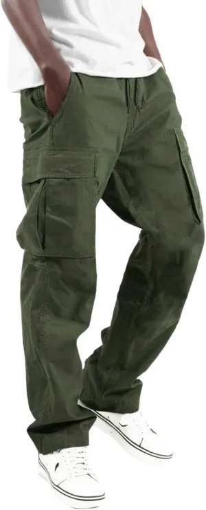 Mens Cargo Pants Casual Waist Color Sports Trousers Drawstring Sports Pants Fashion Hiking Joggers Athletic Overalls