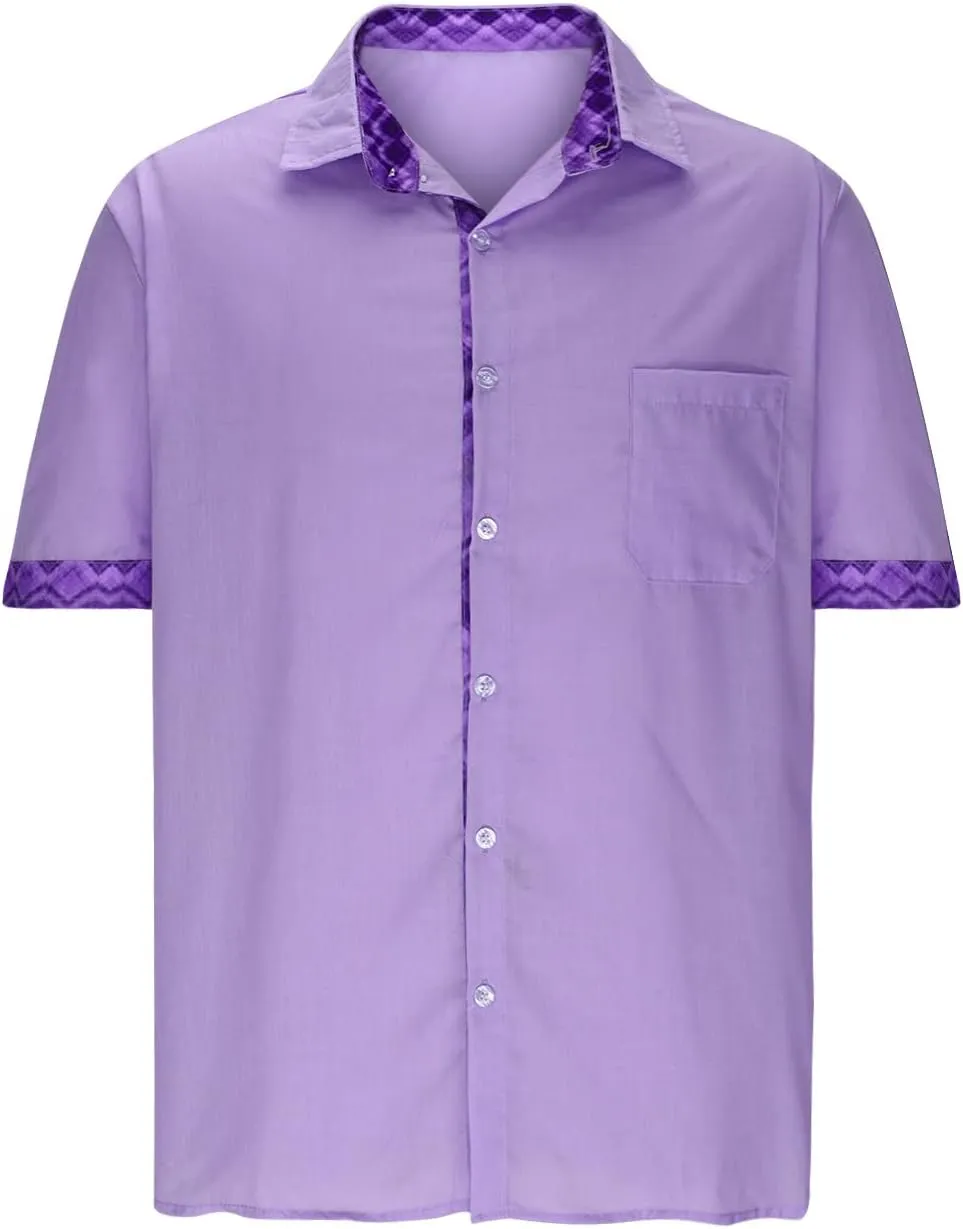Men's Casual Button-Down Shirts Casual Short Sleeve Shirt Collar Stripe Contrast T-Shirt Business Dressy Work Shirt