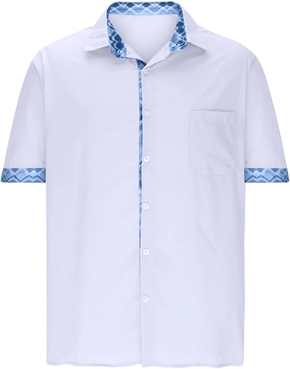 Men's Casual Button-Down Shirts Casual Short Sleeve Shirt Collar Stripe Contrast T-Shirt Business Dressy Work Shirt