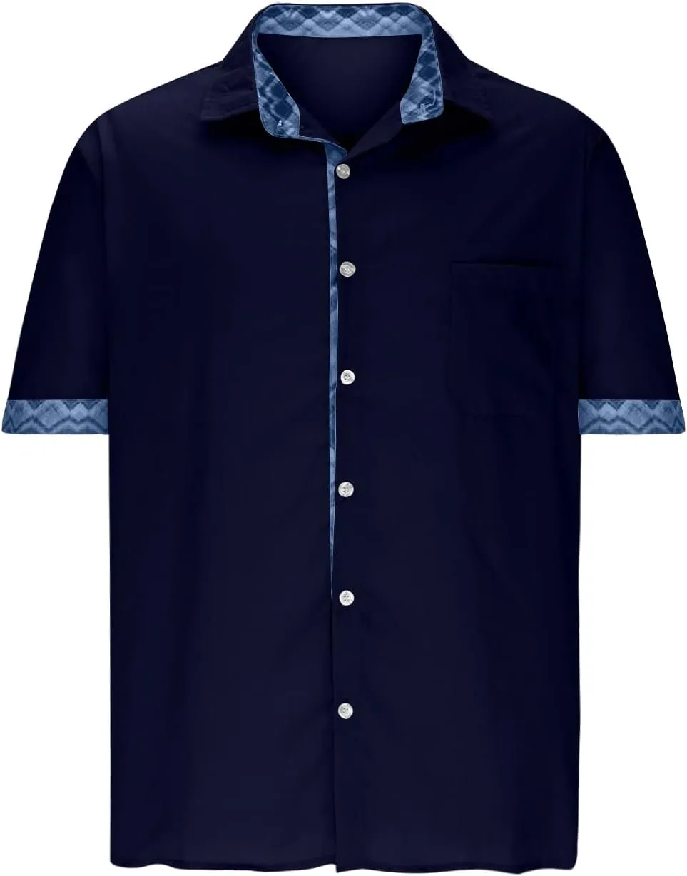 Men's Casual Button-Down Shirts Casual Short Sleeve Shirt Collar Stripe Contrast T-Shirt Business Dressy Work Shirt