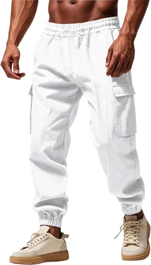 Men's Casual Cargo Pants Wide Leg Sports Workwear Multi-Pocket Pants