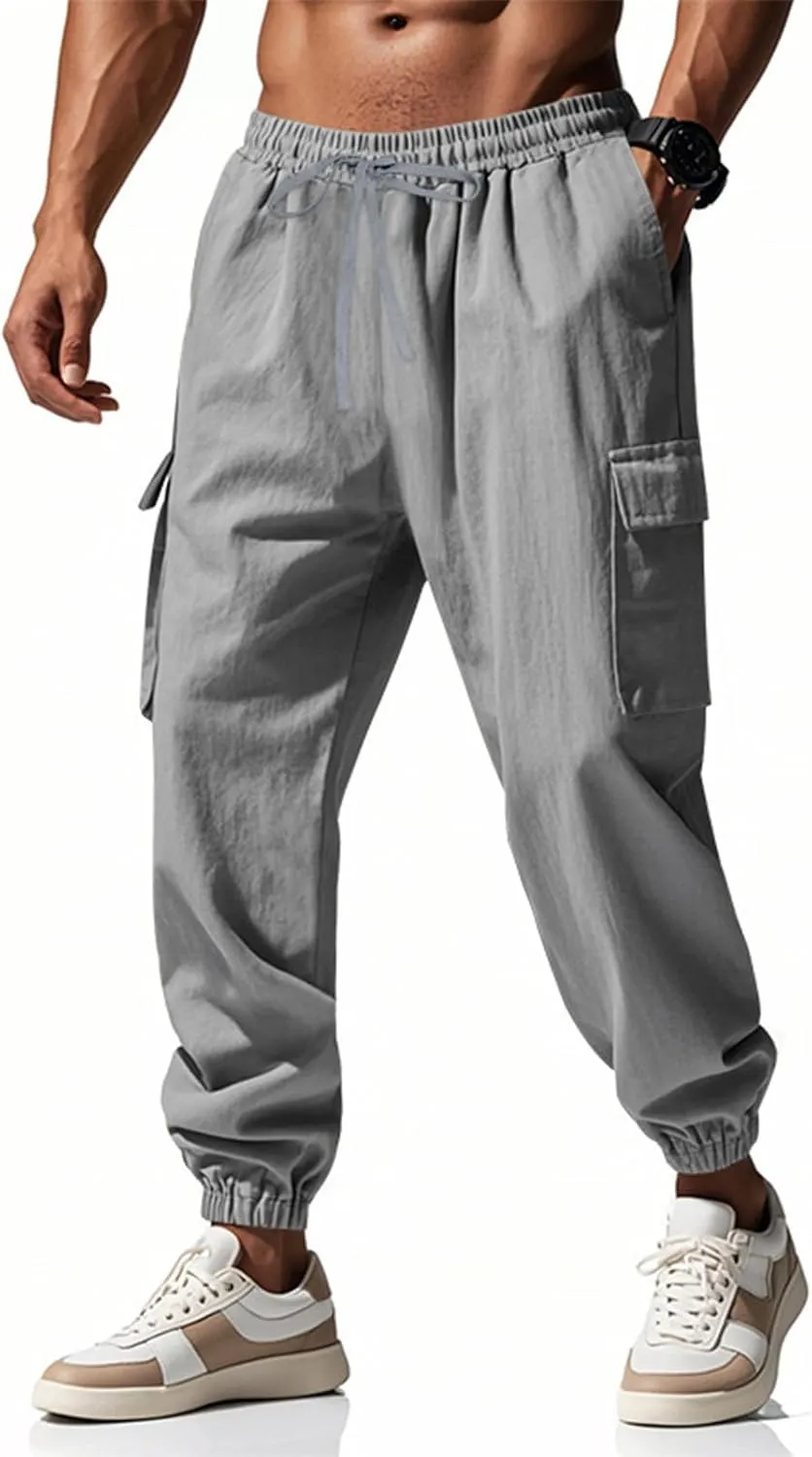 Men's Casual Cargo Pants Wide Leg Sports Workwear Multi-Pocket Pants