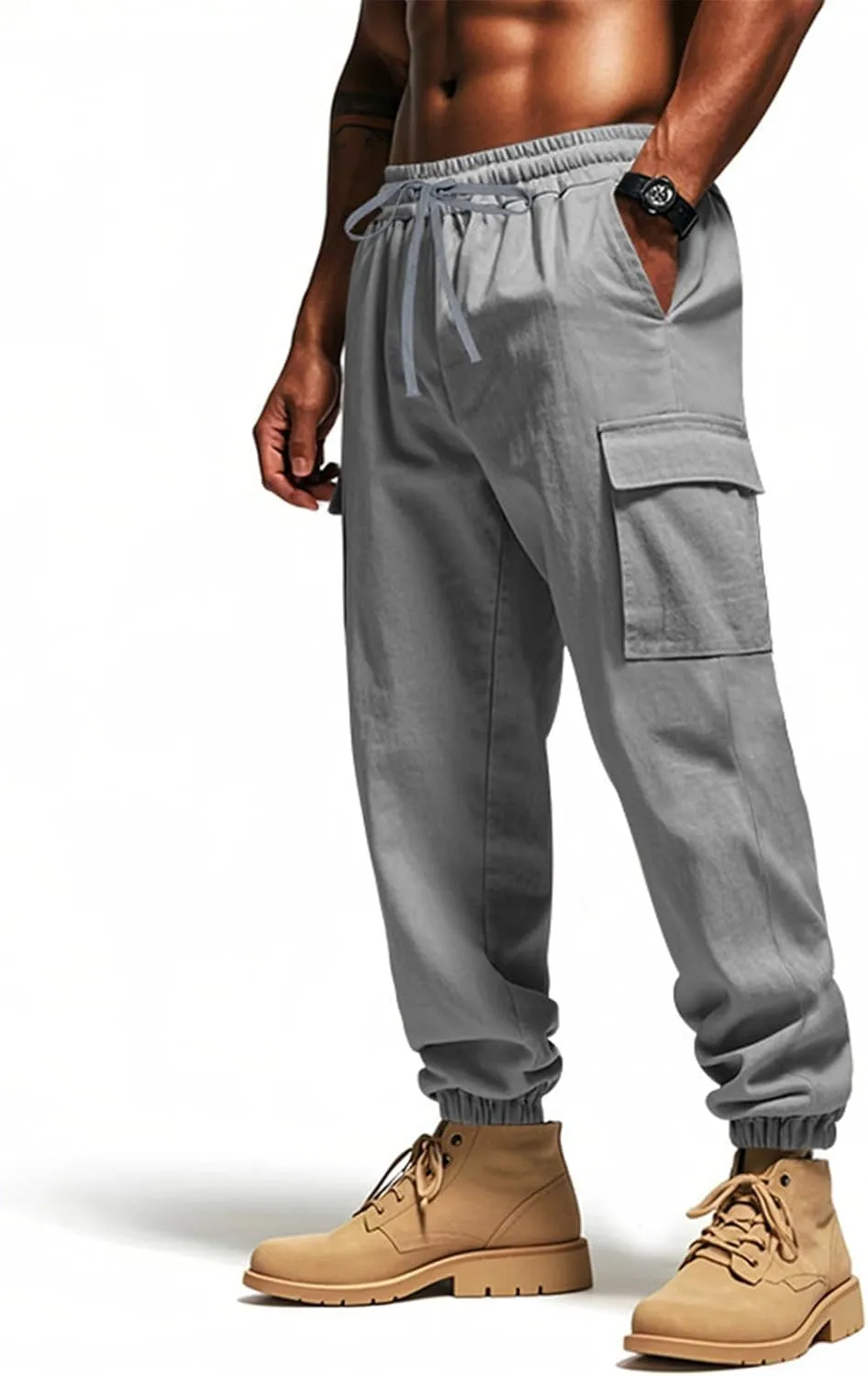 Men's Casual Cargo Pants Wide Leg Sports Workwear Multi-Pocket Pants