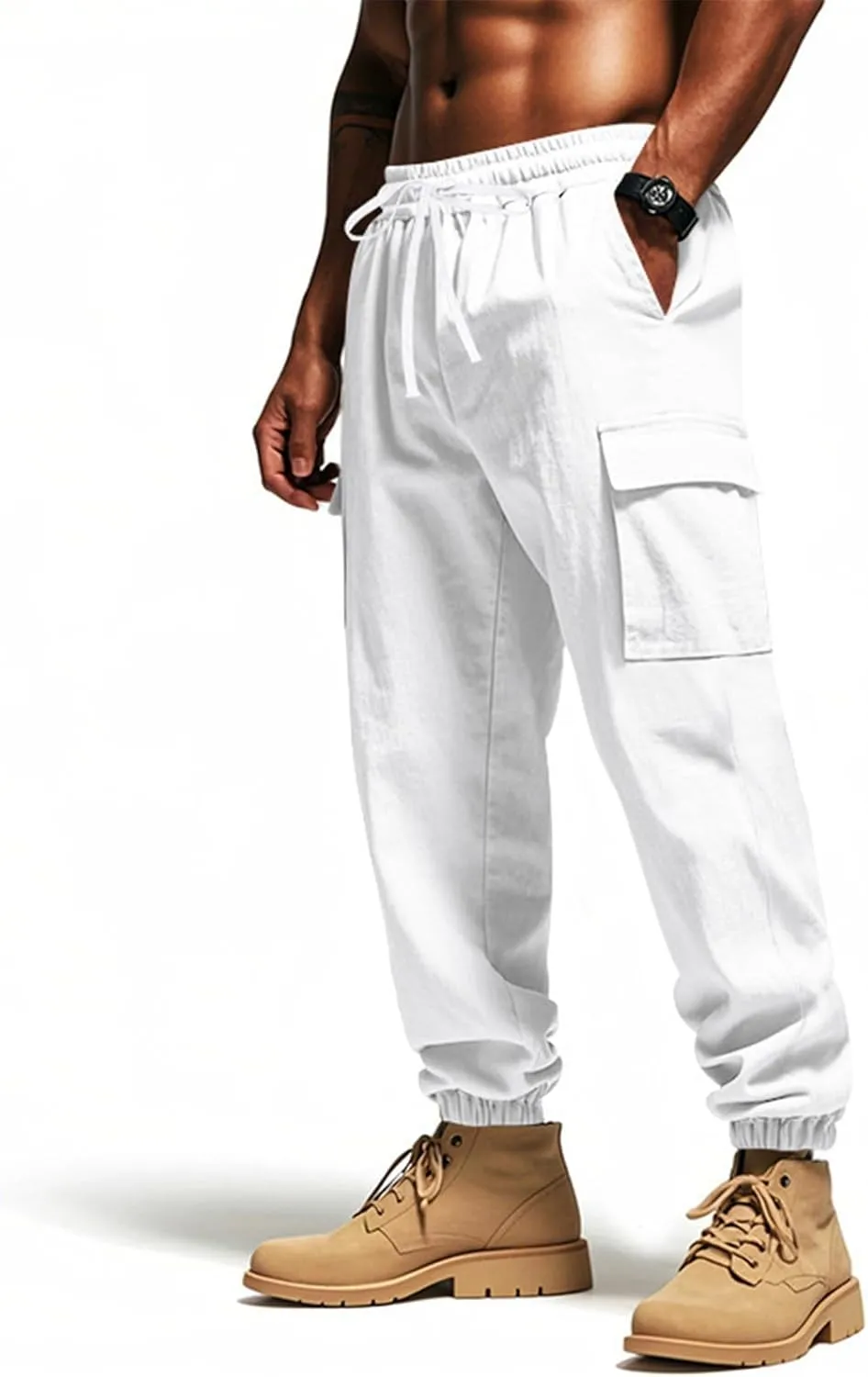 Men's Casual Cargo Pants Wide Leg Sports Workwear Multi-Pocket Pants
