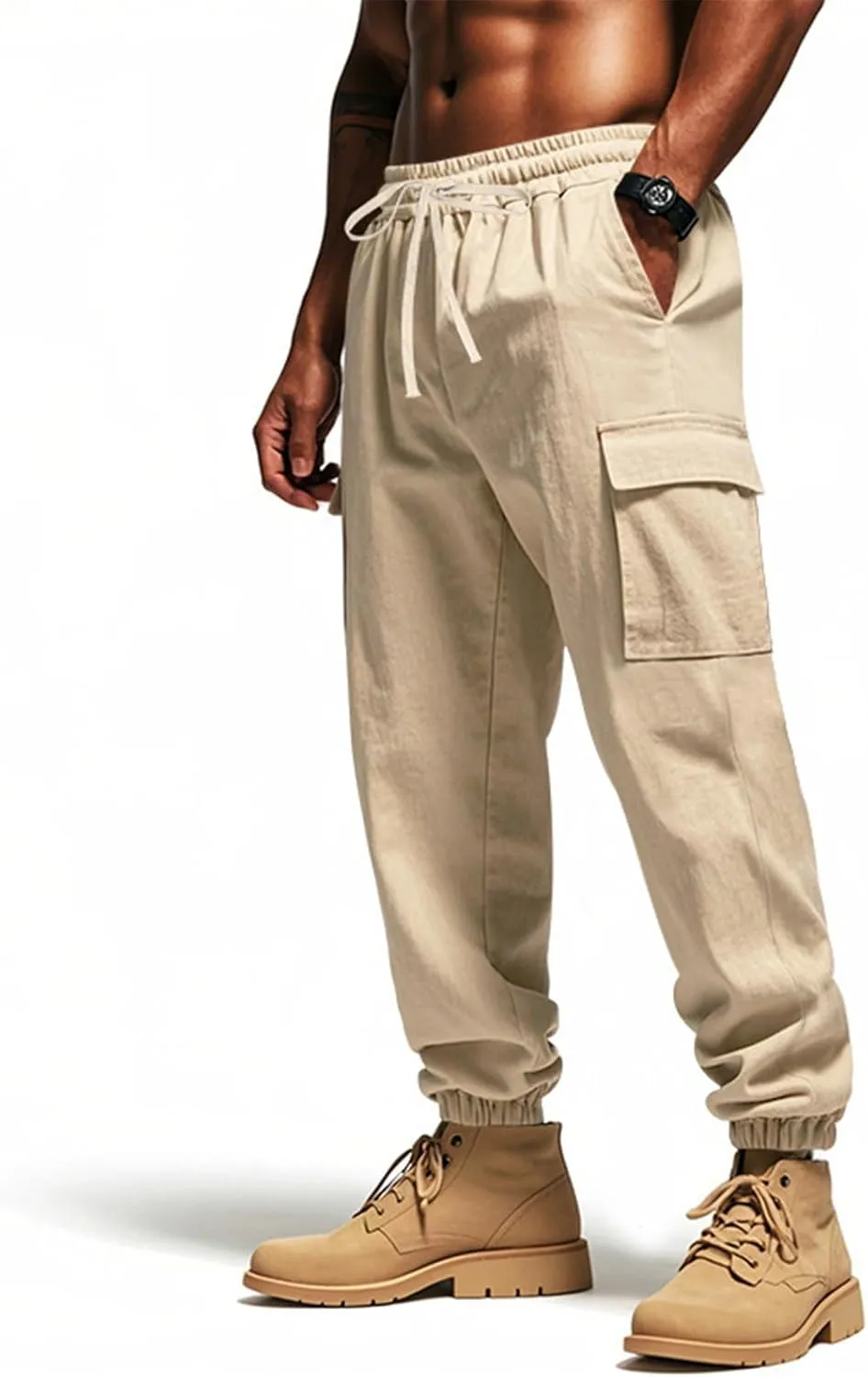 Men's Casual Cargo Pants Wide Leg Sports Workwear Multi-Pocket Pants