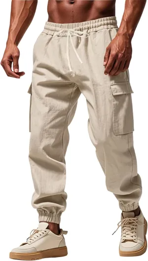 Men's Casual Cargo Pants Wide Leg Sports Workwear Multi-Pocket Pants