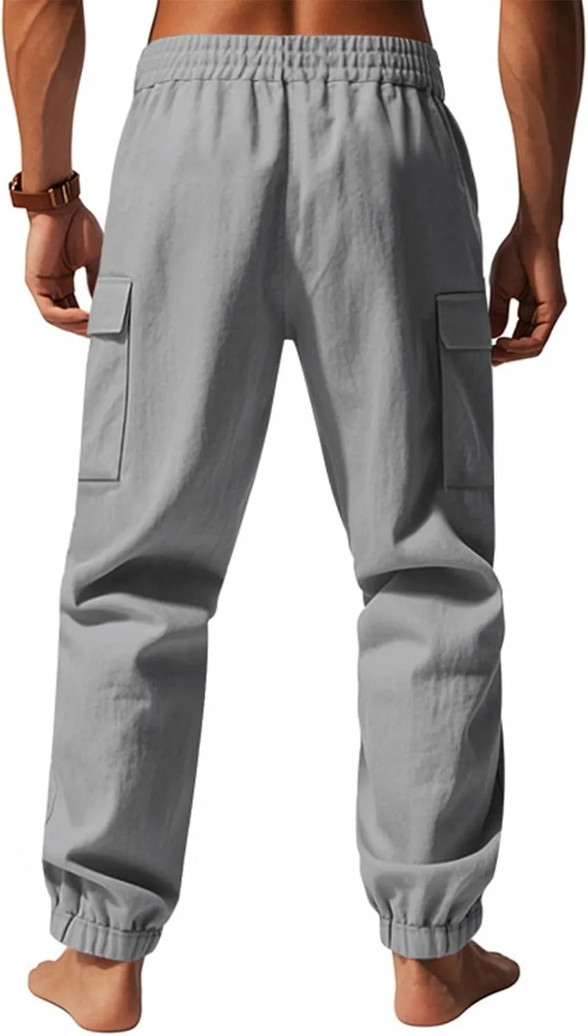 Men's Casual Cargo Pants Wide Leg Sports Workwear Multi-Pocket Pants
