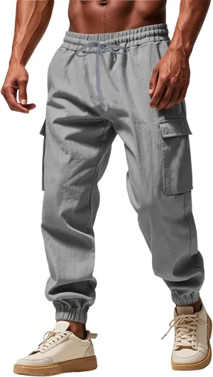 Men's Casual Cargo Pants Wide Leg Sports Workwear Multi-Pocket Pants