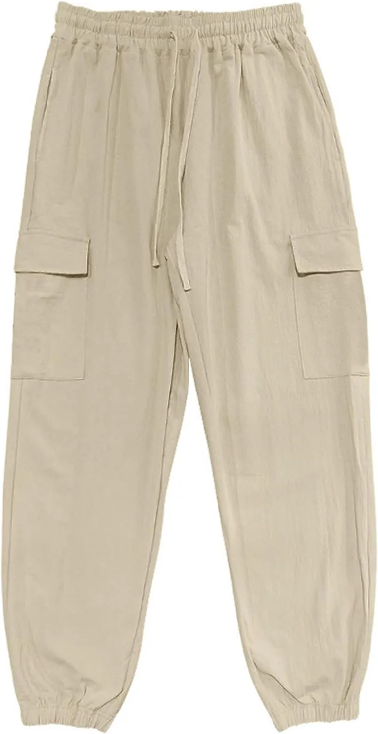 Men's Casual Cargo Pants Wide Leg Sports Workwear Multi-Pocket Pants