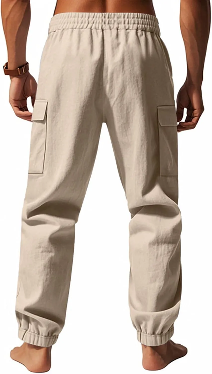 Men's Casual Cargo Pants Wide Leg Sports Workwear Multi-Pocket Pants
