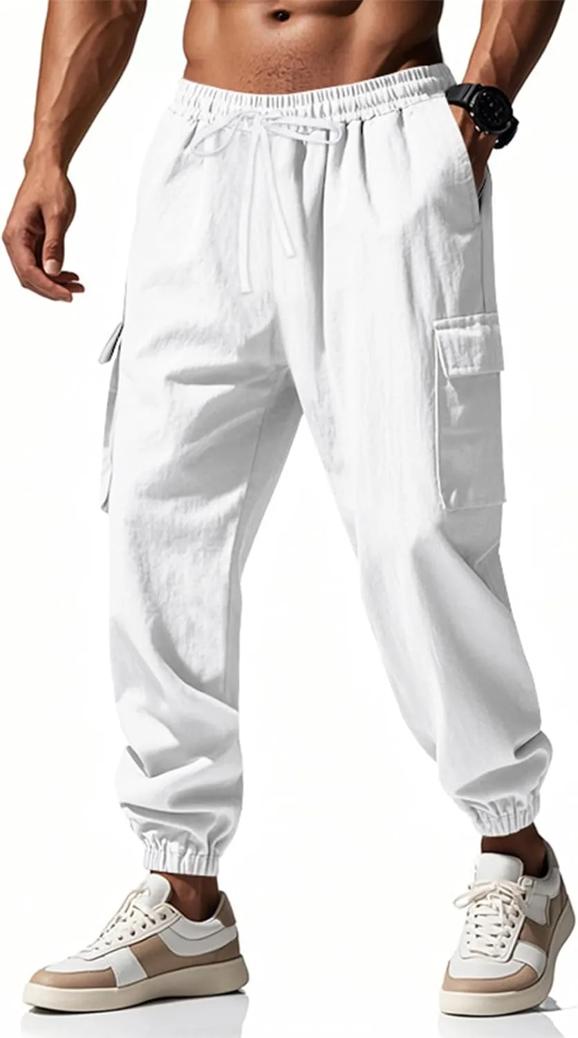 Men's Casual Cargo Pants Wide Leg Sports Workwear Multi-Pocket Pants