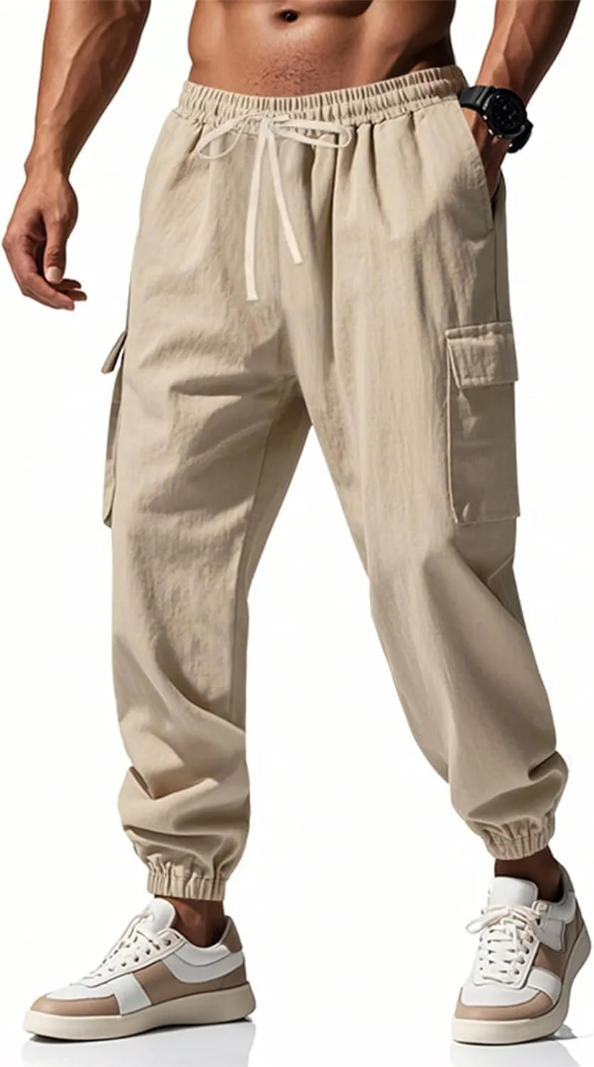 Men's Casual Cargo Pants Wide Leg Sports Workwear Multi-Pocket Pants