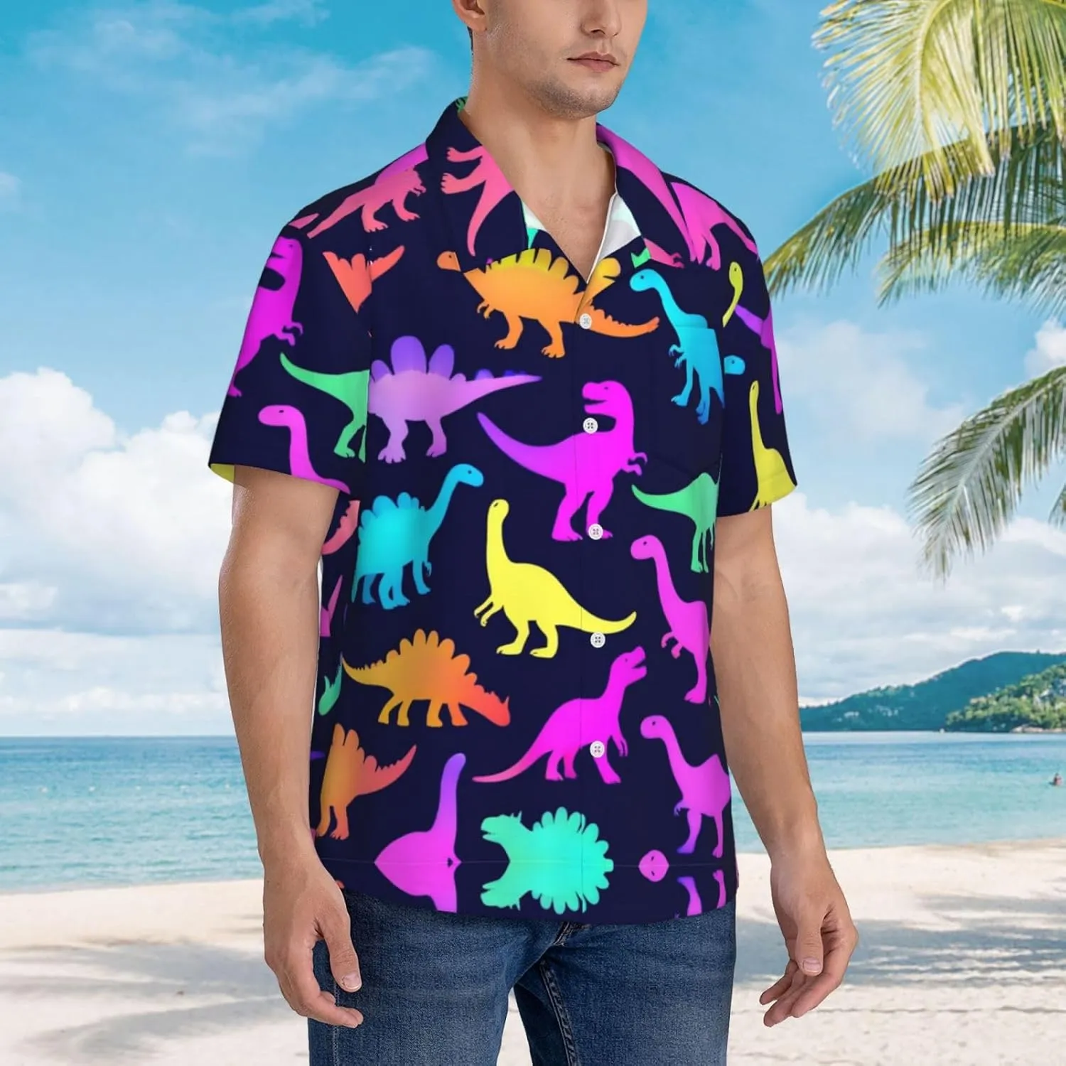 Men's Casual Linen Button Down Shirt Short Sleeve Beach Shirt