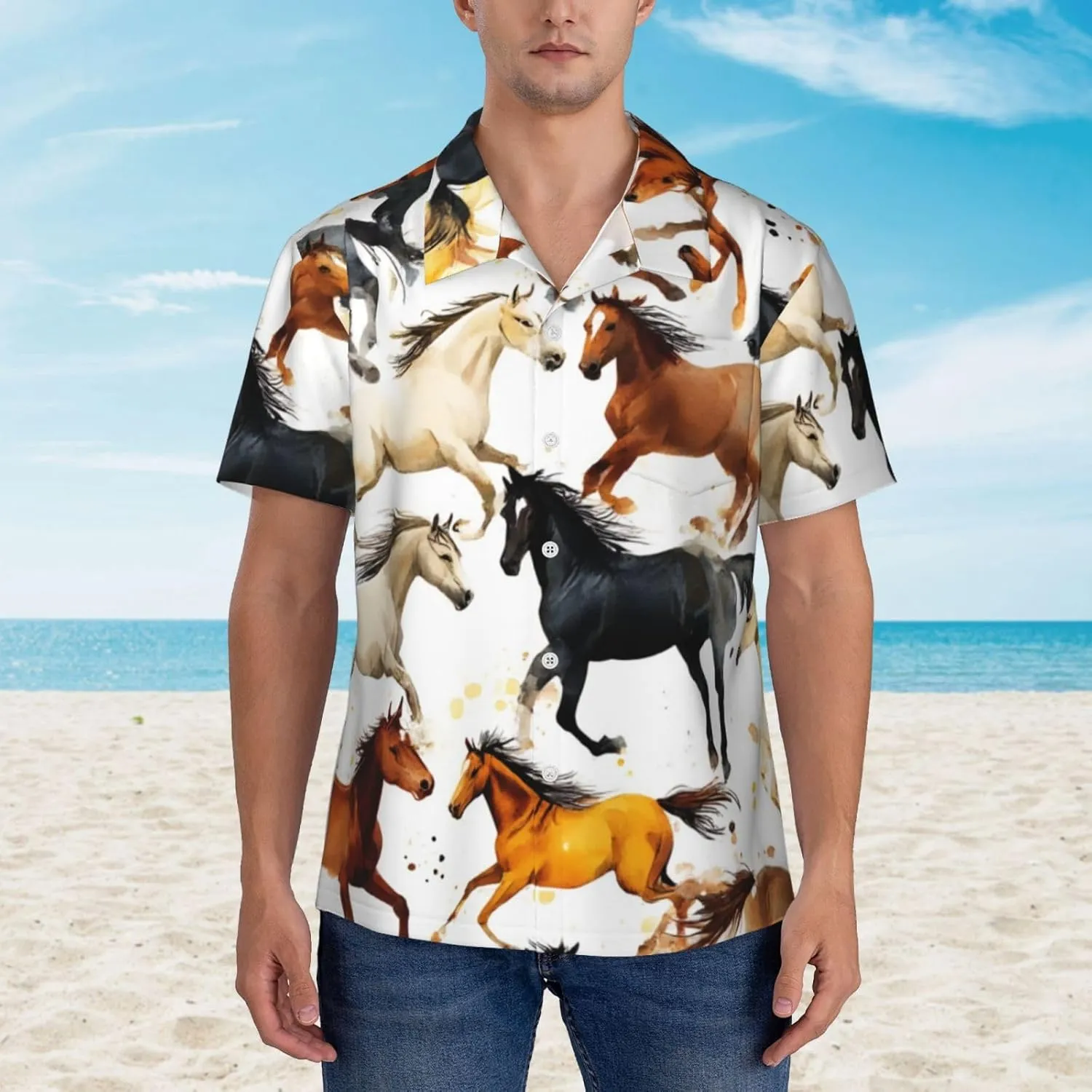 Men's Casual Linen Button Down Shirt Short Sleeve Beach Shirt
