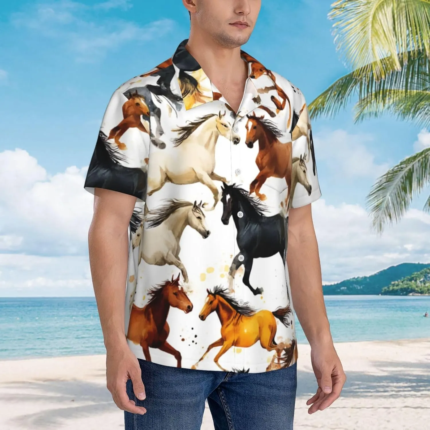 Men's Casual Linen Button Down Shirt Short Sleeve Beach Shirt