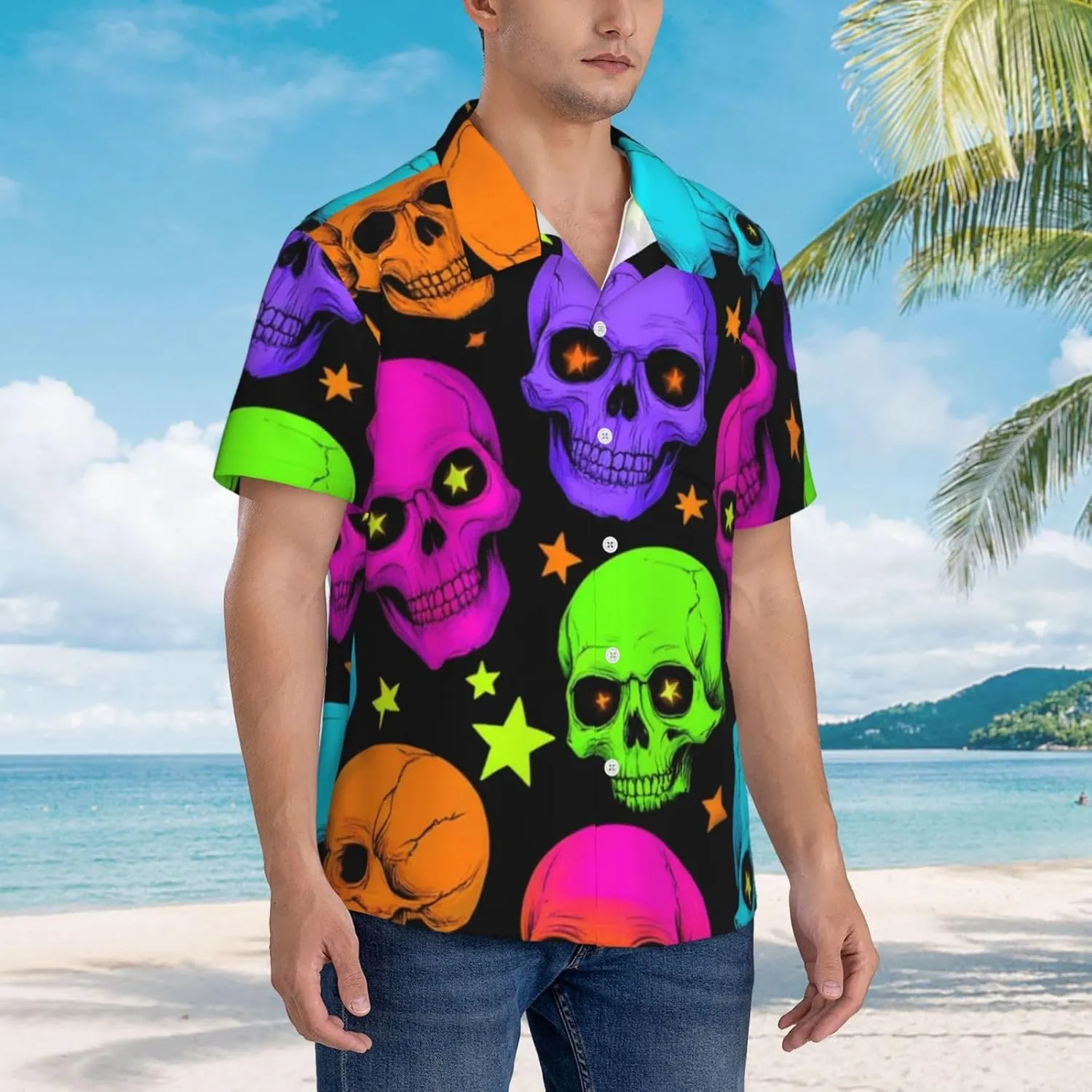 Men's Casual Linen Button Down Shirt Short Sleeve Beach Shirt