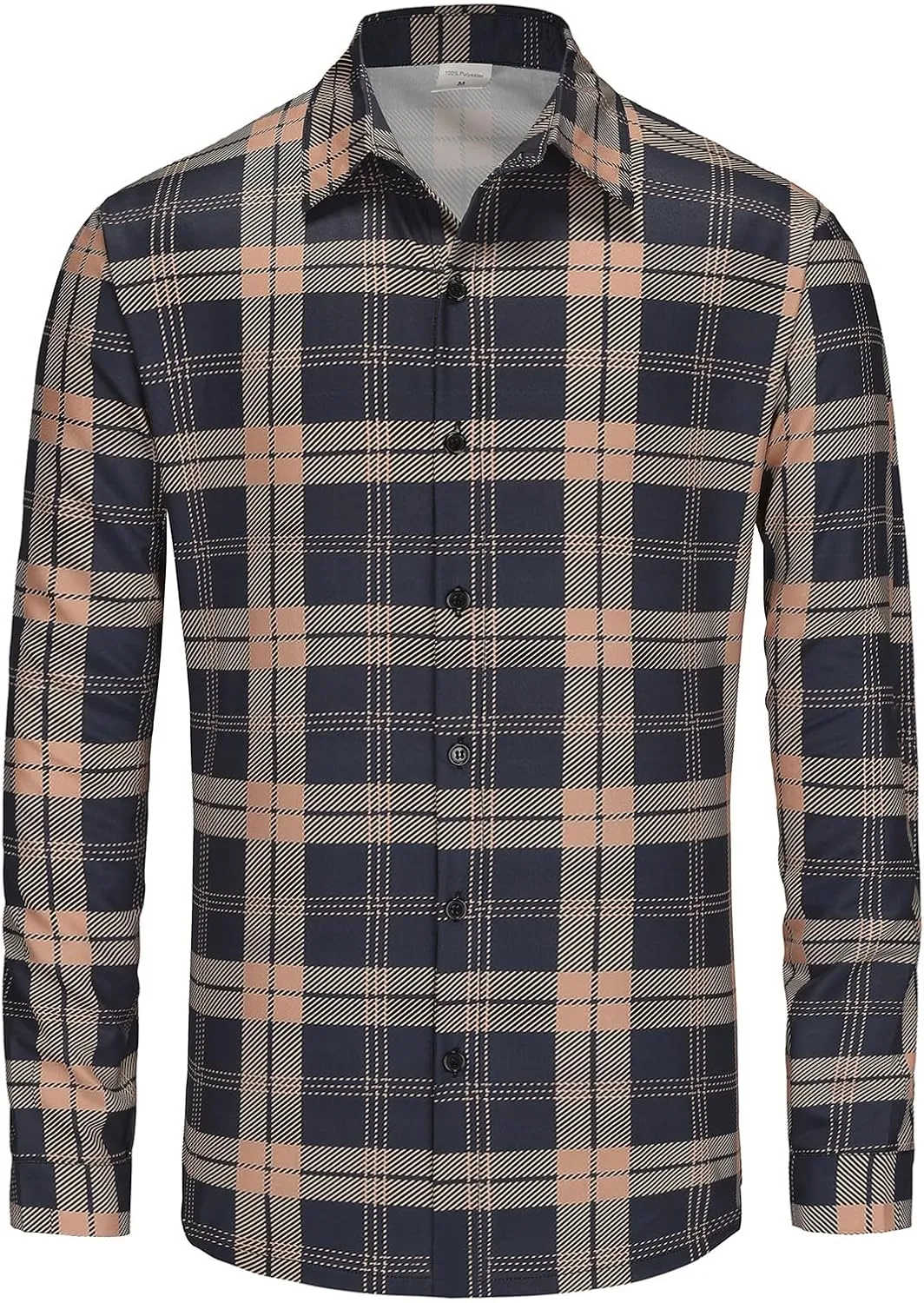 Men's Casual Plaid Shirt Long Sleeve Button Down Shirt Regular Fit Plaid Shirt