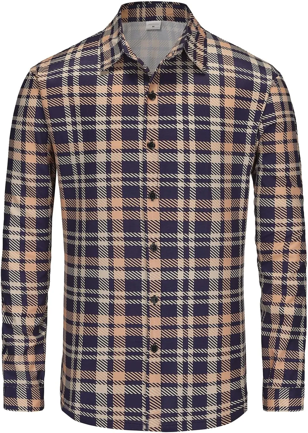 Men's Casual Plaid Shirt Long Sleeve Button Down Shirt Regular Fit Plaid Shirt