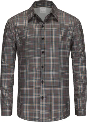 Men's Casual Plaid Shirt Long Sleeve Button Down Shirt Regular Fit Plaid Shirt