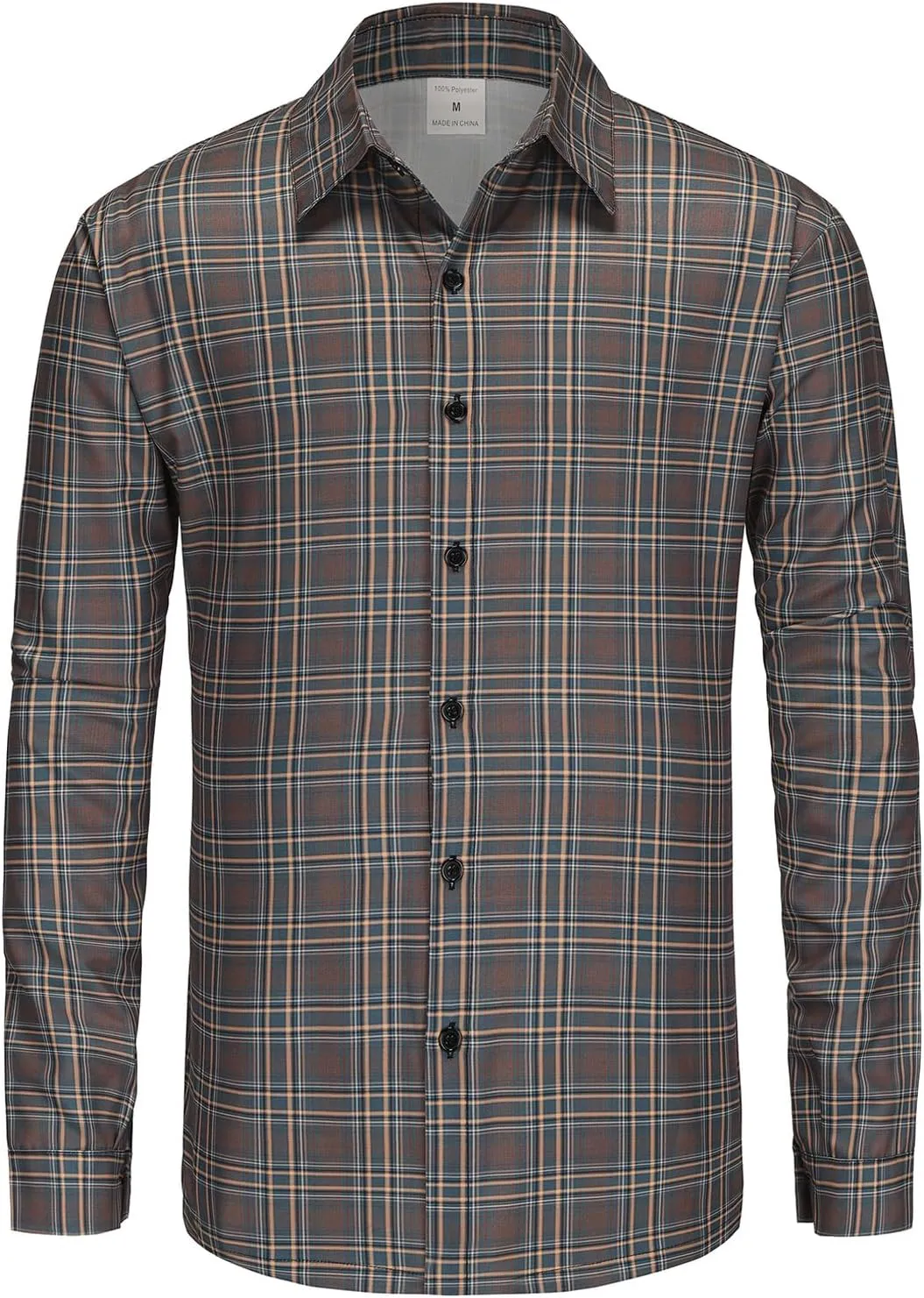 Men's Casual Plaid Shirt Long Sleeve Button Down Shirt Regular Fit Plaid Shirt