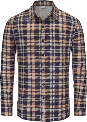 Men's Casual Plaid Shirt Long Sleeve Button Down Shirt Regular Fit Plaid Shirt