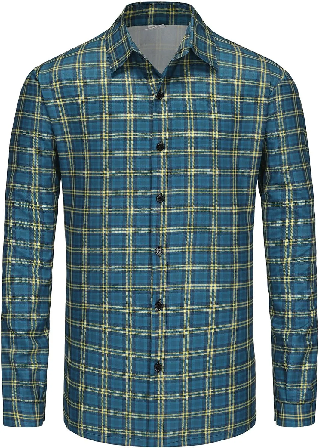 Men's Casual Plaid Shirt Long Sleeve Button Down Shirt Regular Fit Plaid Shirt