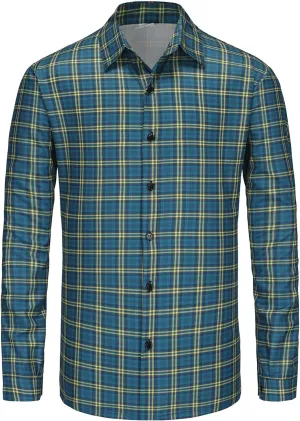 Men's Casual Plaid Shirt Long Sleeve Button Down Shirt Regular Fit Plaid Shirt