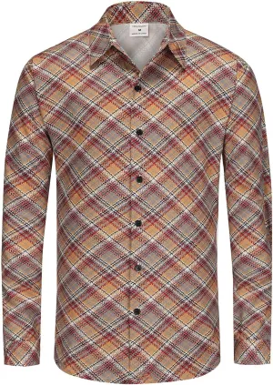 Men's Casual Plaid Shirt Long Sleeve Button Down Shirt Regular Fit Plaid Shirt