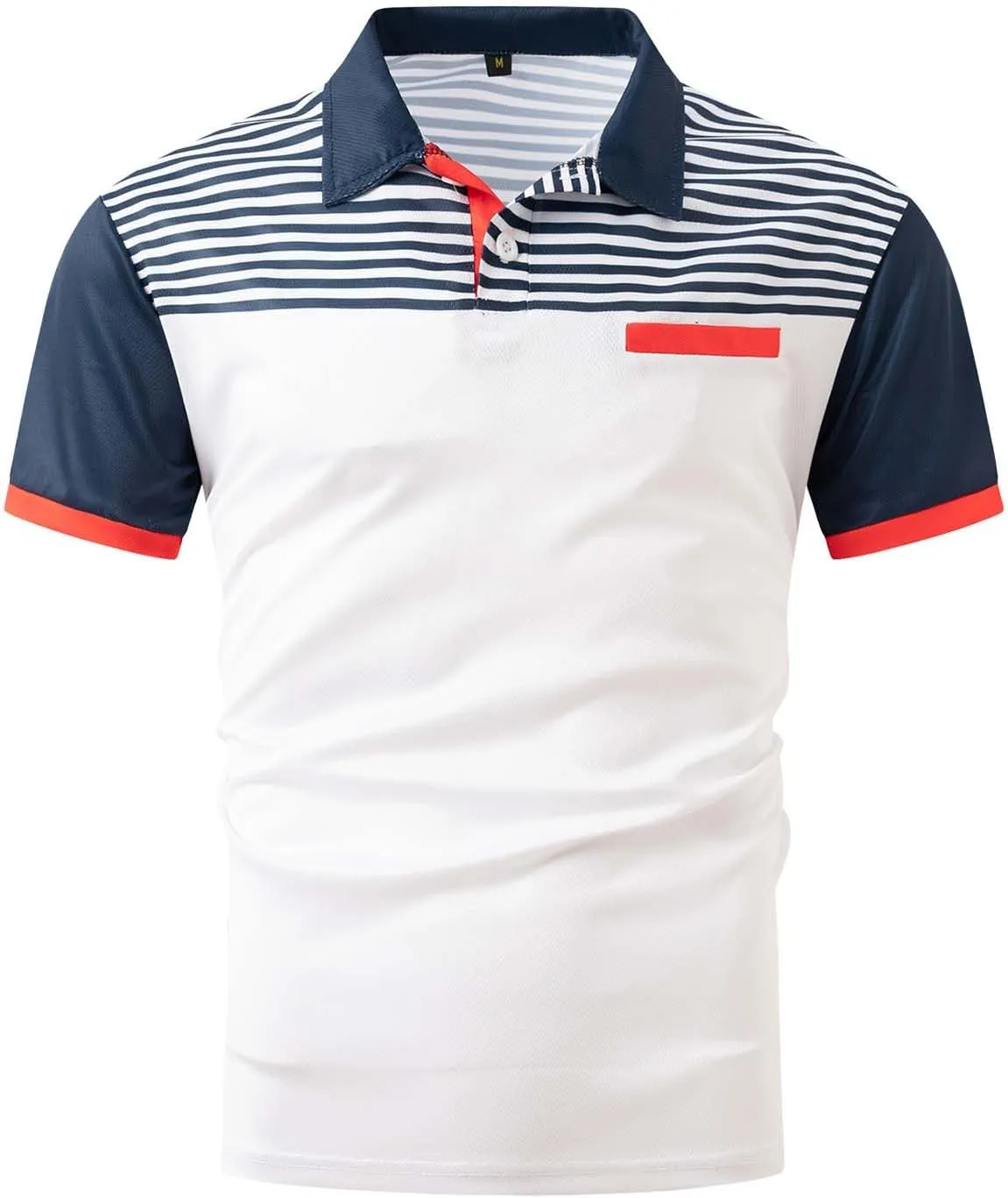 Mens Casual Polo Shirts Short Sleeve Casual Work Shirt Fashion Golf Shirt Classic Striped Collared Slim Fit T-Shirt