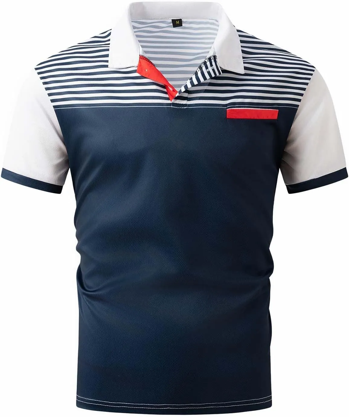 Mens Casual Polo Shirts Short Sleeve Casual Work Shirt Fashion Golf Shirt Classic Striped Collared Slim Fit T-Shirt