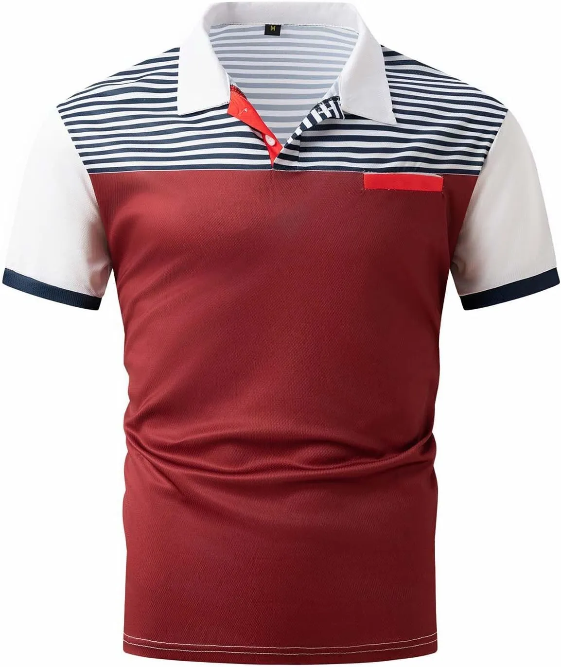 Mens Casual Polo Shirts Short Sleeve Casual Work Shirt Fashion Golf Shirt Classic Striped Collared Slim Fit T-Shirt
