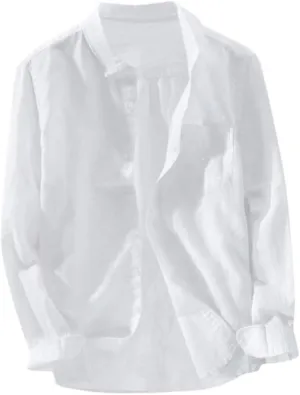 Men's Casual Shirt Long Sleeve Casual Button Down Shirt for Men Summer Beach Wedding Shirt Cotton Linen T-Shirts