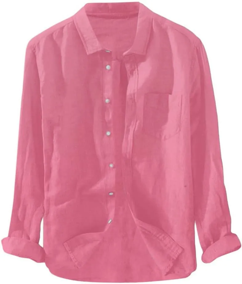 Men's Casual Shirt Long Sleeve Casual Button Down Shirt for Men Summer Beach Wedding Shirt Cotton Linen T-Shirts