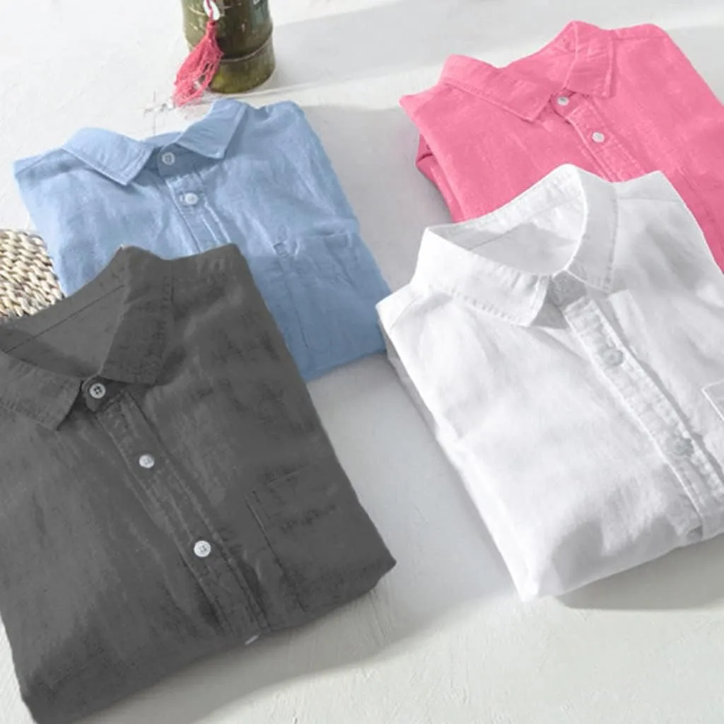 Men's Casual Shirt Long Sleeve Casual Button Down Shirt for Men Summer Beach Wedding Shirt Cotton Linen T-Shirts
