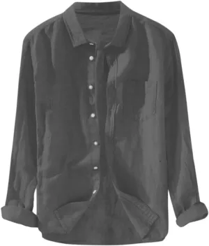 Men's Casual Shirt Long Sleeve Casual Button Down Shirt for Men Summer Beach Wedding Shirt Cotton Linen T-Shirts