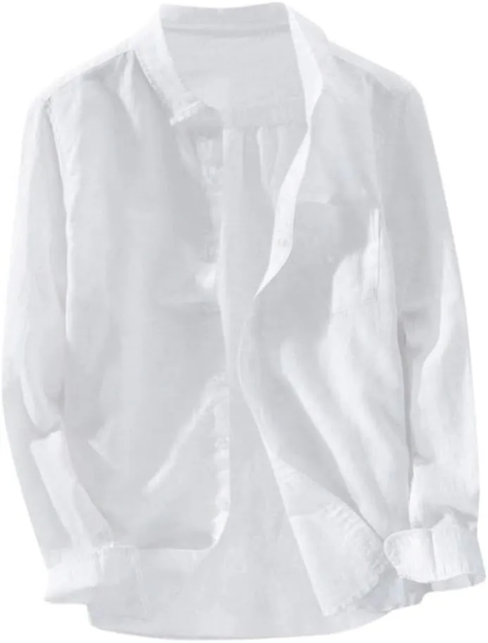 Men's Casual Shirt Long Sleeve Casual Button Down Shirt for Men Summer Beach Wedding Shirt Cotton Linen T-Shirts