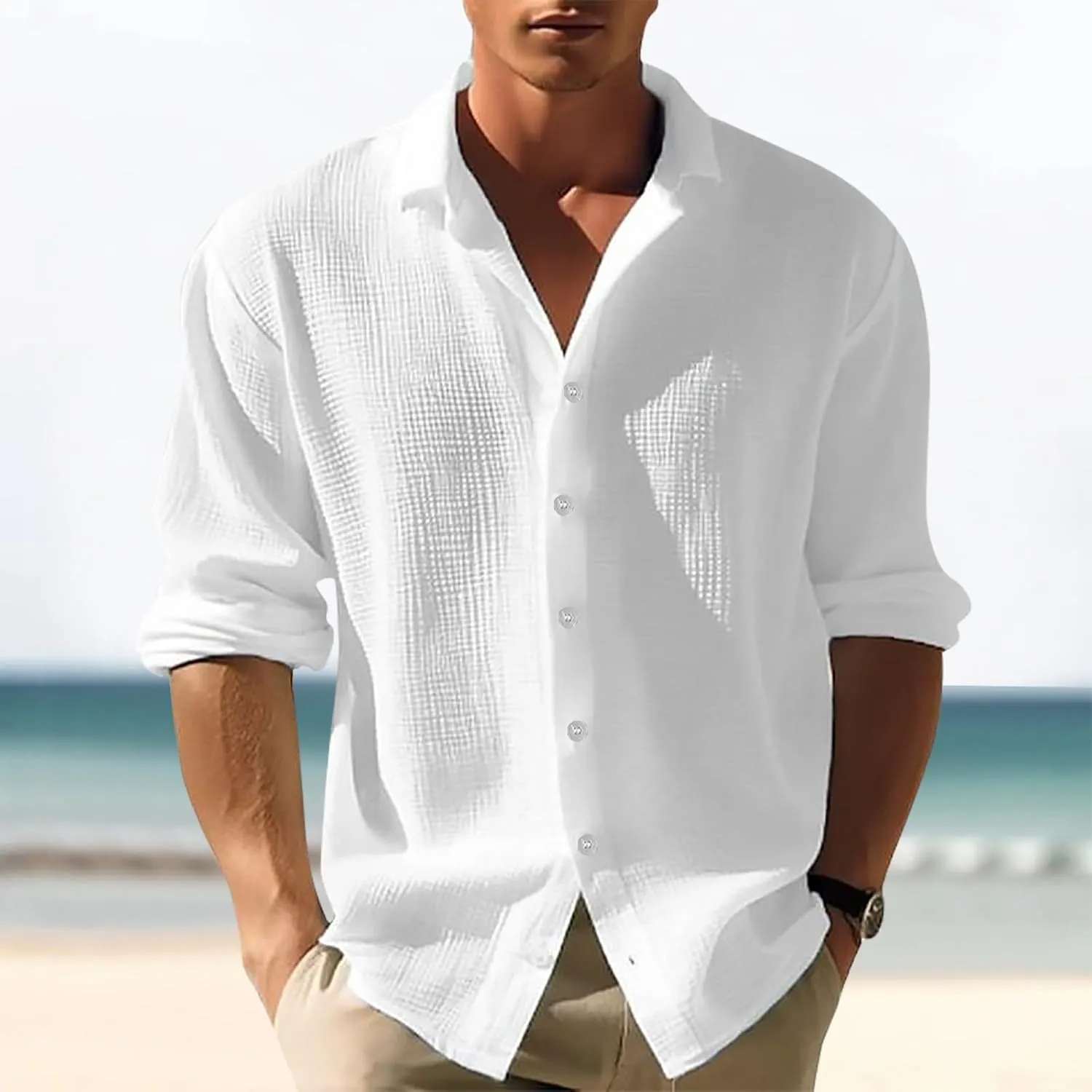 Men's Casual Shirt Long Sleeve Casual Button Down Shirt for Men Wrinkle Free Untucked Summer Beach Wedding Shirt Top