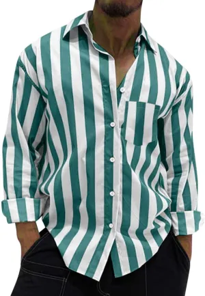Men's Casual Stylish Striped Shirt Long Sleeve Button Down Cotton Shirts Fashion Casual Shirt