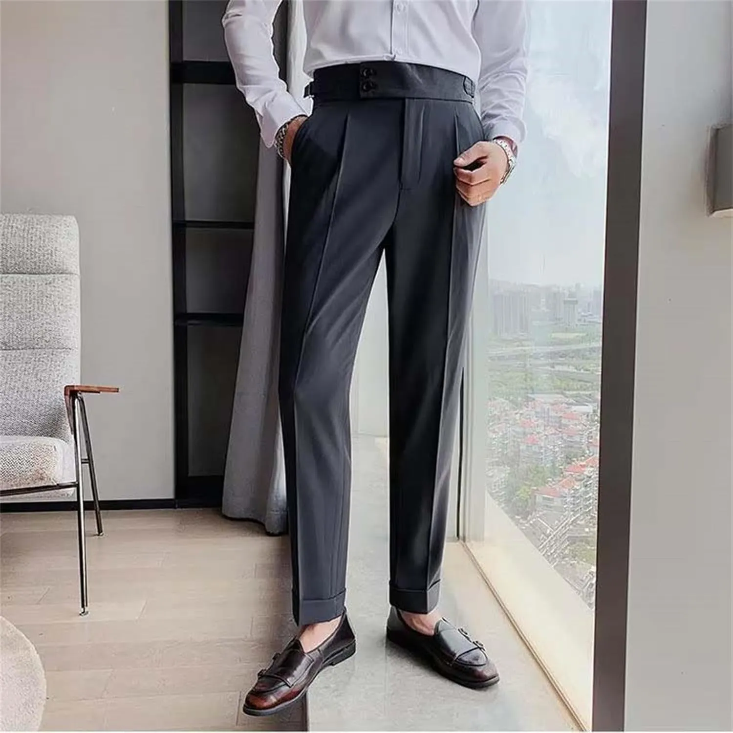 Mens Chinos Pants Fashion Formal Slim Fit Skinny Dress Pants Lightweight Slacks Formal Dress Trousers