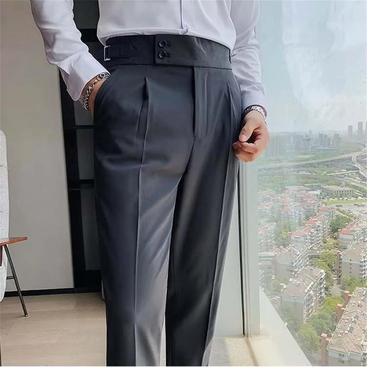 Mens Chinos Pants Fashion Formal Slim Fit Skinny Dress Pants Lightweight Slacks Formal Dress Trousers
