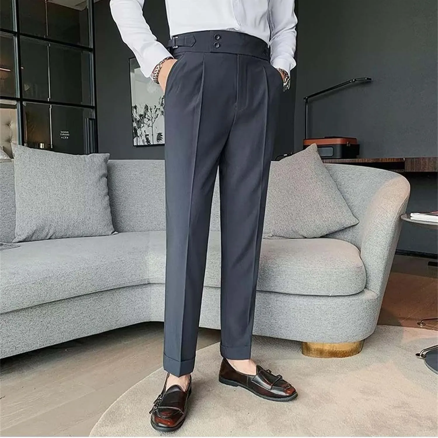 Mens Chinos Pants Fashion Formal Slim Fit Skinny Dress Pants Lightweight Slacks Formal Dress Trousers