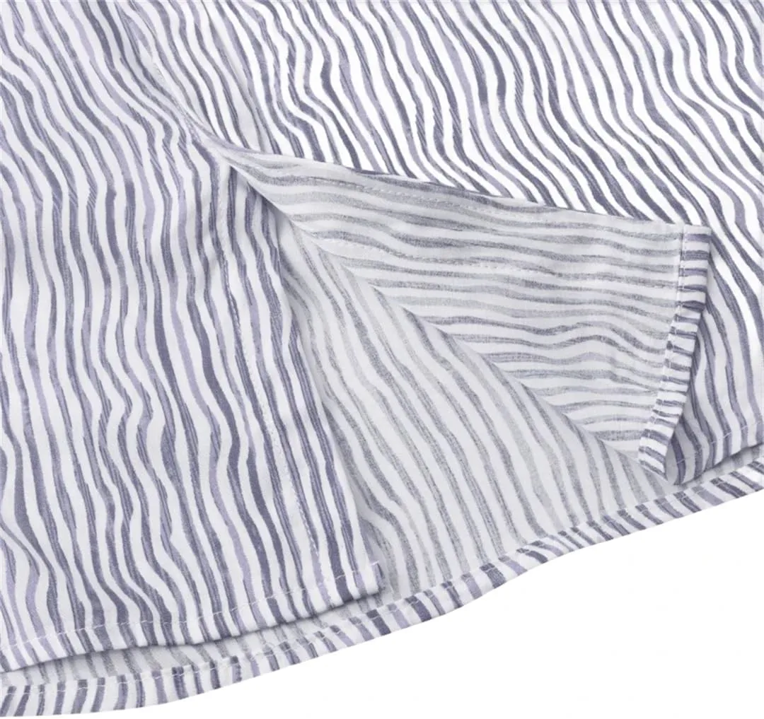 Men's Cotton and Linen Beach Shirt Slim Striped Casual Shirt Hawaiian Short Shirt