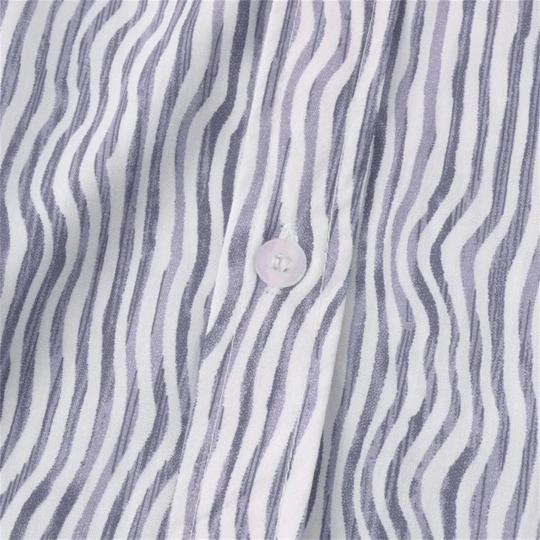 Men's Cotton and Linen Beach Shirt Slim Striped Casual Shirt Hawaiian Short Shirt