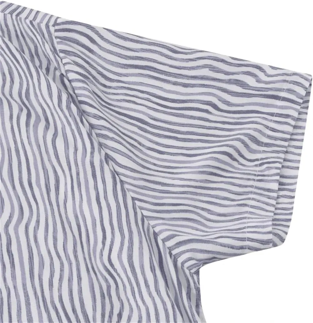 Men's Cotton and Linen Beach Shirt Slim Striped Casual Shirt Hawaiian Short Shirt