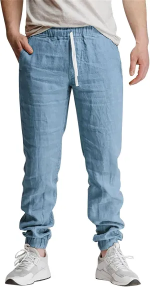 Men's Cotton Linen Solid Color Drawstring Sports Casual Breathable Pants 2025