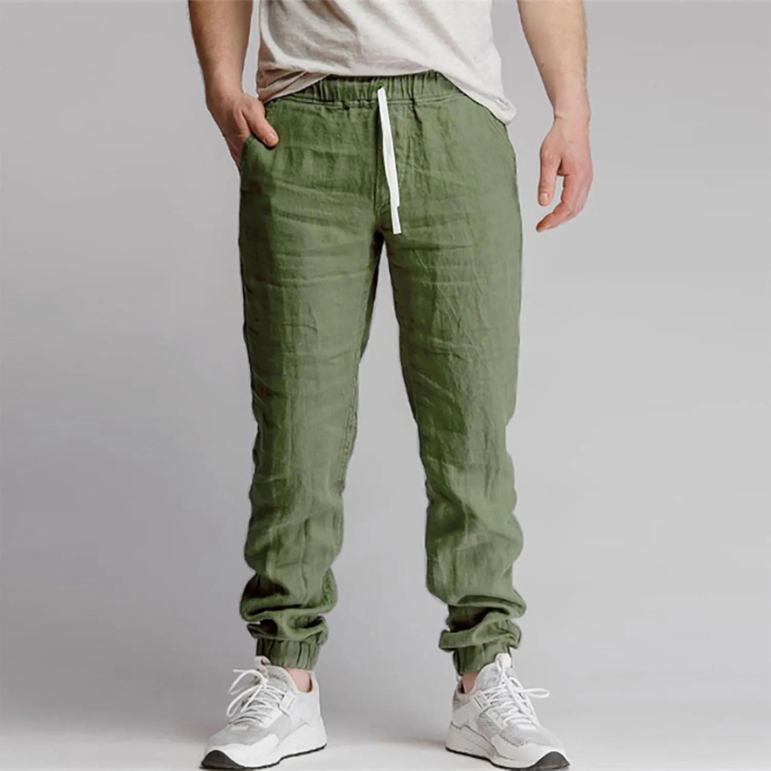 Men's Cotton Linen Solid Color Drawstring Sports Casual Breathable Pants 2025